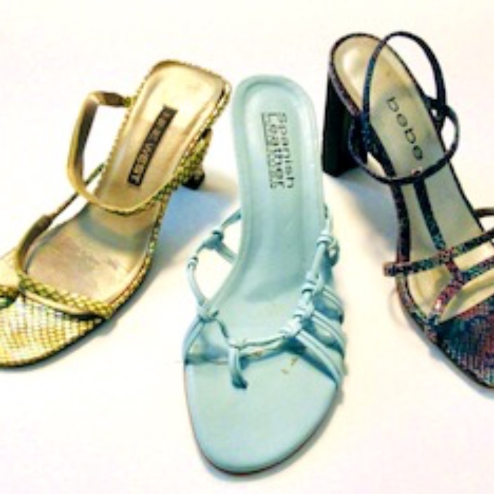 Lot 3 PAIRS DESIGNER STRAPPY SANDALS Bebe Nine West Spanish Leather 6M